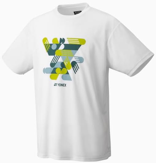 YONEX Men's Athletic T-Shirt, White, Indigo Marine, Blue Green, Polyester, Moisture Wicking, Short Sleeve, Tennis, YM0043