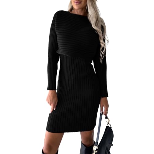Damen Strickkleid Zweiteiliger Anzug Pullover Oberteil und Kleid Bodycon 2 Stück Set Sweater Midikleid Pullikleid Gestrickt Kleid Set Elegant Sweater...
