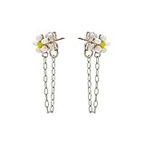 Pura Vida Pendientes de cadena chapados en plata con cuentas de cristal, base de latón, postes de plata de ley, 1 par