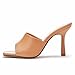 Crystal Queen Women's Square Open Toe Heeled Sandals Slippers White Stiletto Heels Sandals Fashion Casual Peep Toe Slippers Slip On Mule Slide Sandal (Beige, numeric_6)