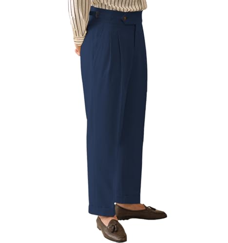 Vintage Men's Cotton Casual Pants Relaxed Fit Trousers Twill Dress Pants