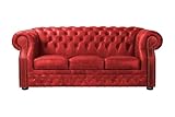 ROYALSOFA Sofa Chesterfield Manchester 3-Sitzer, Ledersofa mit Knopfheftung, Holzrahmen & Gepolsterten Armlehnen, Pflegeleichte Couch, Loungesofa für Wohnzimmer, Büro, Kanzlei & Hotel, Rot