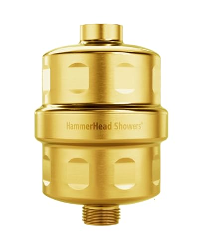 Image of HammerHead Showers Solid Metal Shower Head Filter - KDF 55 Shower Filter, High Pressure Universal Shower Filters to Remove Toxic Chemicals - Removes Chlorine and Heavy Metals - Brushed Gold