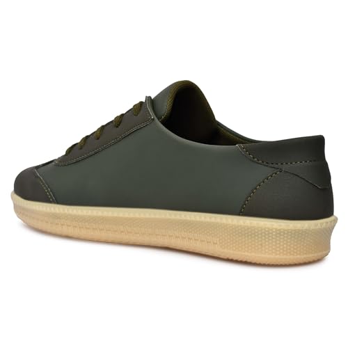 Image of Leatherkraft Men Low-Top Lace-Up Sneakers Olive