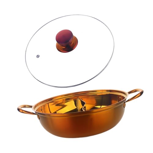 Sharplace Olla caliente dividida de acero inoxidable, utensilios de cocina, olla de sopa de doble oreja, olla Shabu china para acampar en casa, Oro Rojo