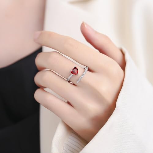 Kokoma Love Heart Ring for Women Shiny Heart Shaped Cubic Zirconia Ring Adjustable Open Band Wrap Finger Rings Eternity Promise Engagement Fashion Jewelry2