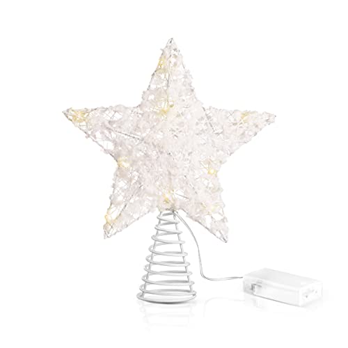 Christmas Tree Topper Star with Led String Lights White Cotton Coated Easy to Install for Holiday Home Decoration and Parties