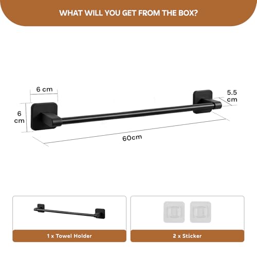 Image of Amazon Basics Self Adhesive 24 Inch Bathroom Towel Hanger for Wall - Space Aluminum Towel Rod | Self Adhesive No Drill Rustproof Modern Towel Bar Rack for Bathroom & Kitchen