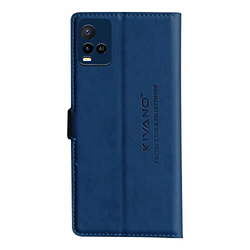 Image of KIVANO PROFESSIONAL SERIES Wallet Case for Vivo Y33T / VIVO Y21 (2021) / VIVO Y33S | LUXURIOUS DESIGN | HANDCRAFTED UNIQUE | PREMIUM | PU Leather Flip Cover | Card Slots | Protective Case | Magnetic Closure - Dark Blue