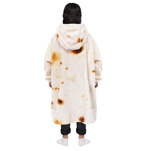 Image of Waitu Wearable Blanket for Kids, Wearable Blanket Hoodie Gifts for Teens Girls and Boys, Warm Blanket Sweatshirt for Teenage, Thick Flannel Hoodie Blanket with Sleeves - Burritos