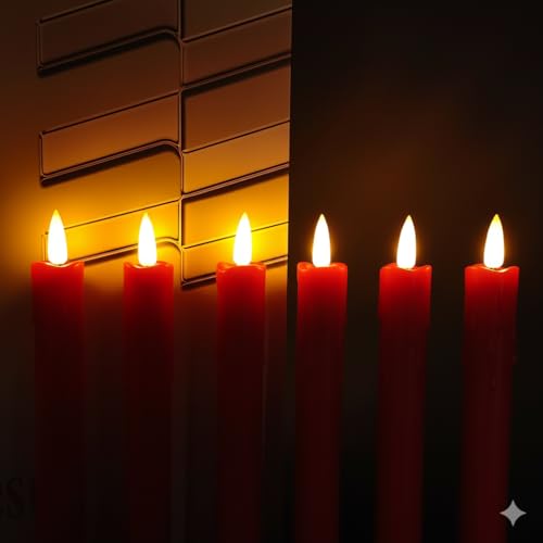 Image of 6.7 Inch LED Candles Battery Operated, Flameless Candles with Flickering 3D Flame, Led Candle Sticks Safe for Windowsill Wedding Home Christmas Decor, Red, Set of 6
