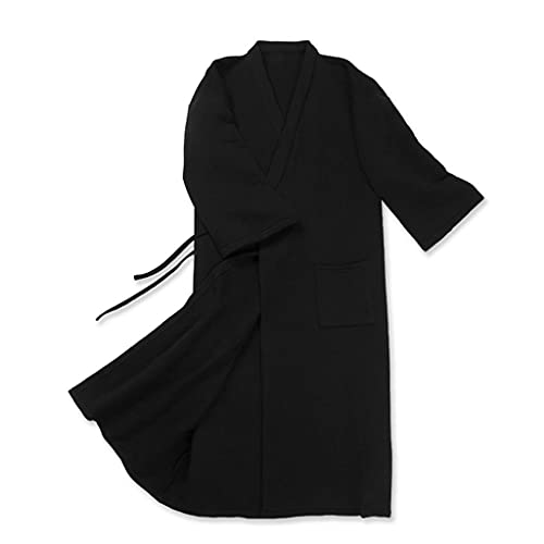 DUYHBAWRS Bathrobe Men's Thin Loose Relaxing Comfortable Bathrobes Pajamas Homewear Can Be Weared Outside(Black,M code)