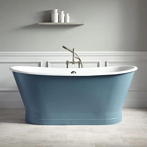 Signature Hardware 953424 Kateryn 67" Cast Iron Soaking Freestanding Tub in Slate Blue with Included Overflow Drain - Slate Blue/Chrome