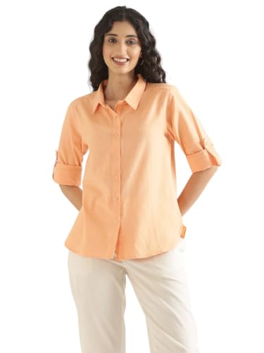 Image of SAADAA Airy Linen Shirt | Solid Regular Fit Casual Shirts Stylish for Women
