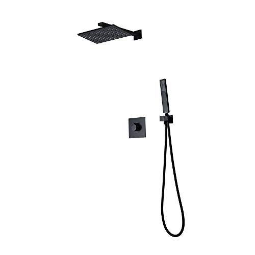 Ensemble de douche encastré noir avec douchette murale acier inoxydable 250x280mm