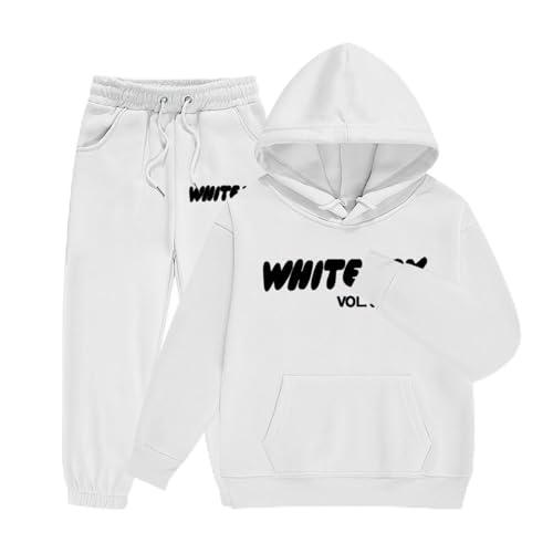 Kids Tracksuit Set - Long Sleeve Pullover Sweatshirt and jogging Bottom Outfits Sets Girls Boys 2 Piece Back to School Jumper Activewear Fashion Y2K Activewear (White, 10-11 Years)