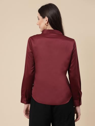 Image of Style Quotient Women Olive Satin Regular Formal Shirt