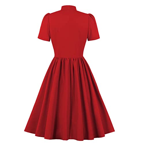 Image of 1950s Dresses for Women Vintage Rockabilly Retro Short Sleeve Tie Midi Dress Cocktail Party Evening Prom Gown