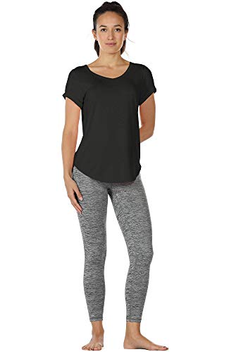 Image of icyzone Open Back Yoga Shirts for Women - Exercise Workout Tops, Athletic Short Sleeves, Running T-Shirts Loose Fit