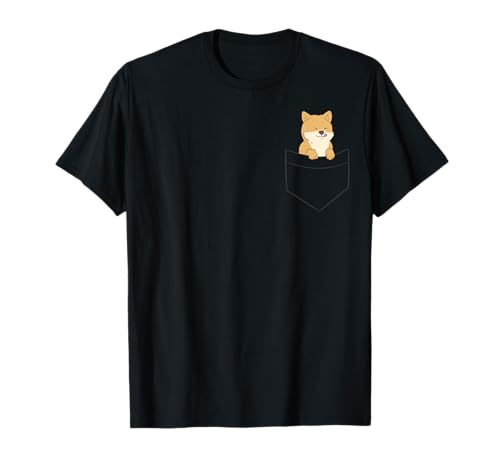 Engraçado cão Shiba Inu no bolso bonito Shiba Inu t-shirt, Preto, S