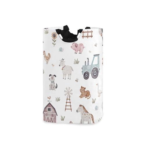 Image of Kigai Farm Animal Laundry Basket with Handles Waterproof Collapsible Laundry Hamper Baby Blanket Basket Clothes Organizer Bin for Nursery Decor Home Organizing
