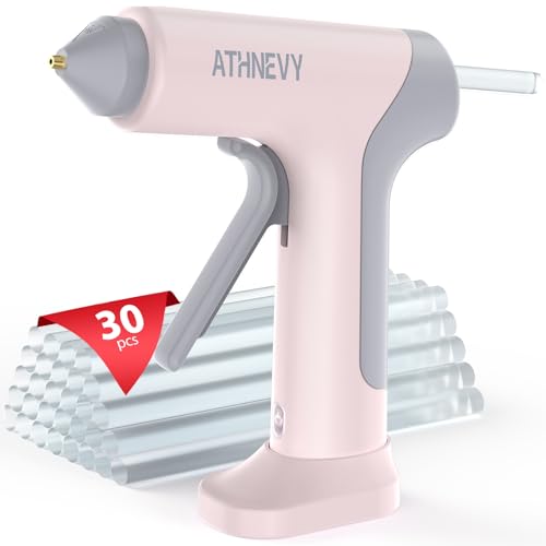 Image of Cordless Hot Glue Gun, 4V 10s Fast Preheat, USB-C, 2000mAh Battery with Indicator, Smart Temp Control, Anti-Drip, Auto-Off, 30x7mm Glue Sticks, DIY Crafts, Home Repair, School Project (Light pink)