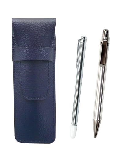 シボ革ペンケース青 金属製指示棒とオール金属頑強ストレートノックボールペンセット SASL-701S-M11B