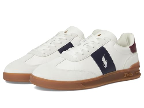 POLO RALPH LAUREN Men's Heritage Aera Leather-Suede Sneakers Bianco/Navy/Wine 1 8 Medium