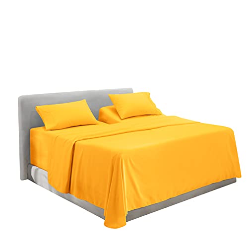 Image of Hearth & Harbor Extra Deep Pocket 5-Piece Bed Sheets Set - Super Deep Fitted Sheet 18 - 24 inces Depth, Fits High Profile Mattresses with Toppers, Split King, Yellow