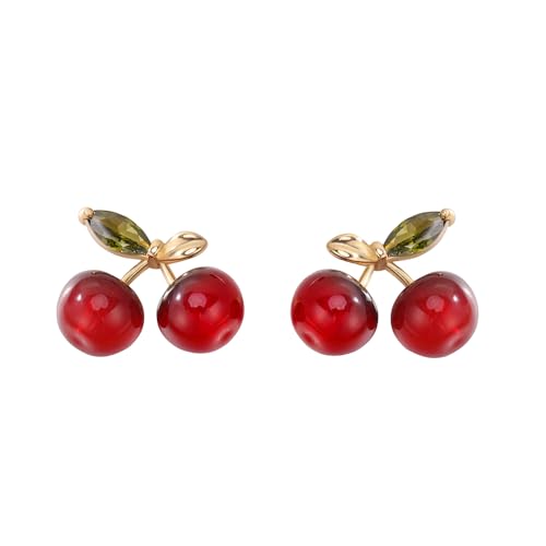 Boucles d'oreilles cerise rouge acrylique 3D bijou tendance en argent plaqué or