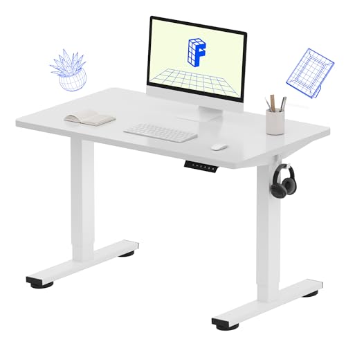 FLEXISPOT EN1 One-Piece Adjustable Height Desk 40 x 24 Inches Whole Piece Desktop Small Standing Desk for Small Space Electric Sit Stand Home Office Table (White Frame + White Desktop)