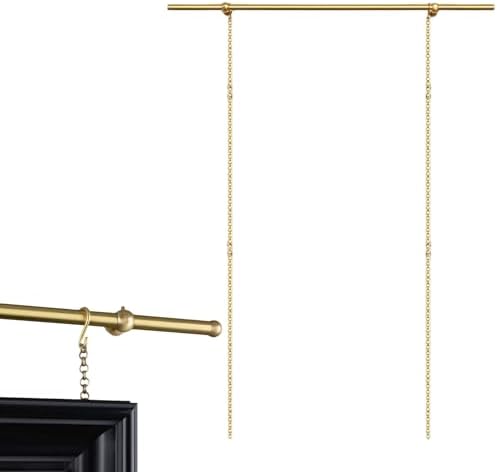 Adjustable Vintage Brass Curtain Rod Track Kit, Wall Art Display System, Heavy-Duty Photo Hanging Hardware with Chain (1.95m / 76.8in)