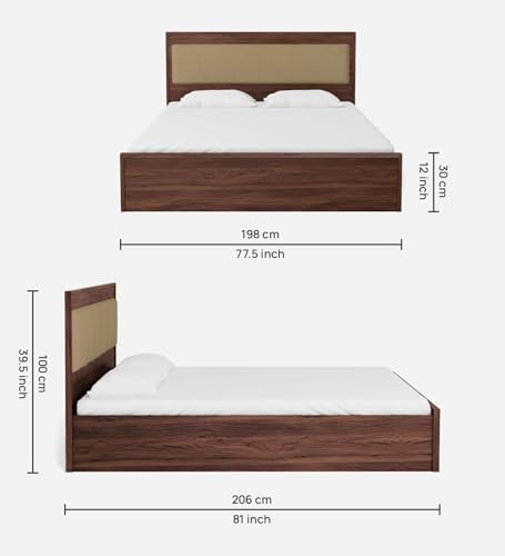 Image of Mintwud Pepperfry Engineered Wood Yuko Upholstered King Size Bed with Hydraulic Storage | Wooden Double Bed Cot Palang Furniture for Bedroom, Living Room, Home and Hotel (Columbia Walnut Finish)
