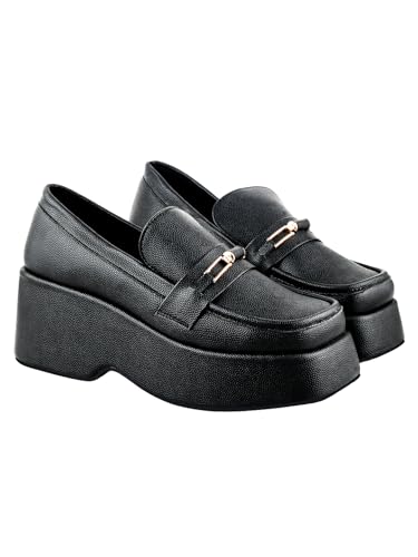 Shoetopia Stylish Solid Buckle Detailed Black Pumps for Women & Girls /EU37