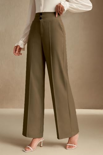 Image of SAKHWALA Women's High Waist Wide Leg Formal Trousers with Double Button Waistband | Office Wear & Casual Wear Pants with Side Pockets - Beige, Grey & Pink