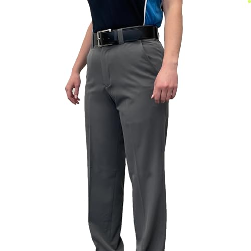 Smitty | BB-S360HG | Women's 4-Way Stretch Flat Front Combo Pants Slash Pockets Heather Grey Baseball Softball Umpire (16)