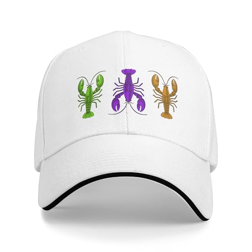 Mardi Gras Crawfish Sandwich Baseball Cap for Men & Women 3-Layer Contrast Design Adjustable Hat Lightweight Durable Cap for Daily Wear Outdoor & Casual Outings White