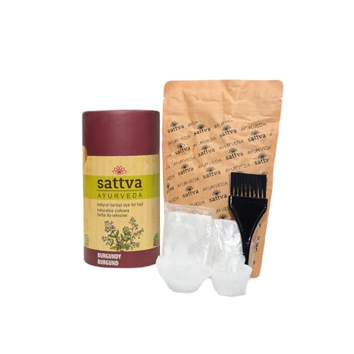 Sattva Ayurveda Tinte para el pelo vegetal burdeos – Color natural de henna – Tono burdeos fresco con reflejos de ciruela – Color y cuidado 2 en 1 – Con henna, índigo e hibisco – Cosmos Natural – 150