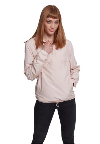 URBAN CLASSICS Sudadera básica cortavientos mujer, con capucha ajustable, bolsillo grande y cremallera frontal, cintura ajustable y bolsillos delanteros, color Rosa, Talla S
