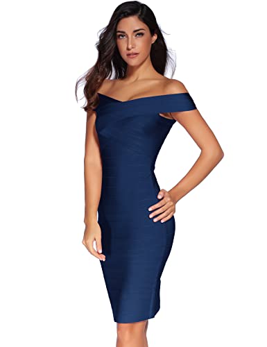 meilun Women's Rayon Off Shoulder Bandage Bodycon Party Dress