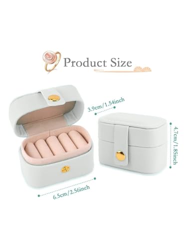 Image of Cortina Pu Leather Small Jewelry Box, Travel Portable Jewelry Case For Ring, Pendant, Earring, Necklace, Bracelet Organizer Storage Holder Boxes - Off White