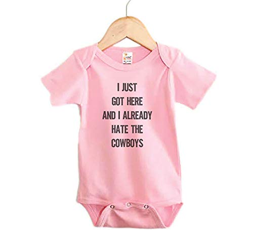 Image of Ebenezer Fire I Just Got Here And I Already Hate The CowboysEagles OnesieVikings Baby OutfitWashington Bodysuit (PINK SHORT SLEEVE, 0-3M)