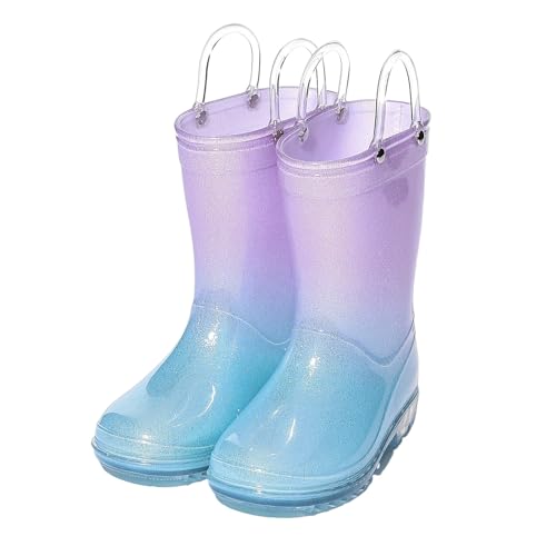 IWIHMIV Kids Rain Boots Water Shoes With Easy On Handles Outdoor Lightweight Non Slip Rubber Boots for Toddlers