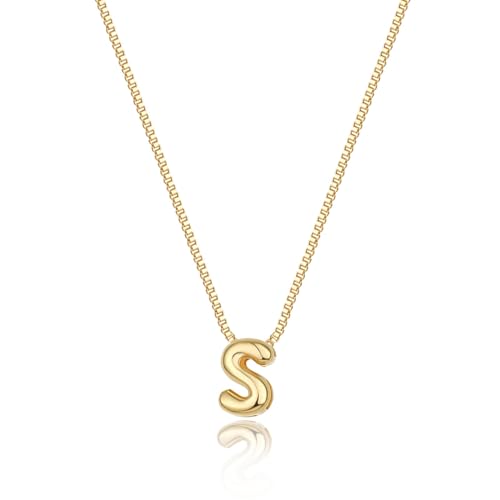 Image of Personalized Bubble Letter Initial Necklace, 14K Gold Plated, Dainty Pendant for Women, Trendy Gold Jewelry