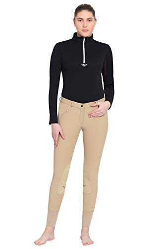 TuffRider Front Zip Knee Patch Riding Breeches Ribbed Taupe