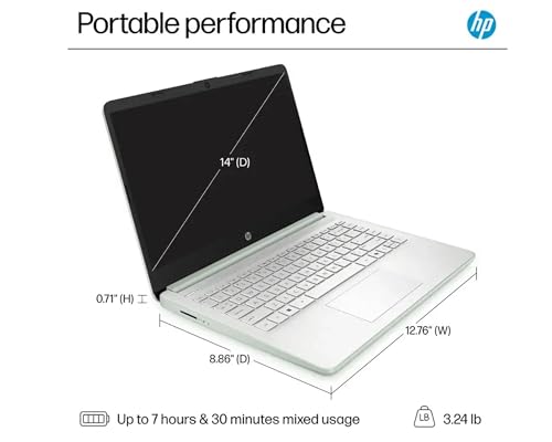 Image of HP AI-Powered 14 inch HD Laptop with Microsoft Office and 1TB Cloud Storage Included for 1-Year| 16GB RAM|128GB SSD| Intel 4-Core CPU| Webcam| Wi-Fi| Bluetooth| Ultra Light|Windows 11| RK Bundle| Green