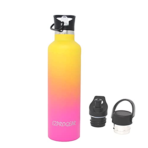 Ezprogear Botella de agua de acero inoxidable de 25 onzas aislada al vacío (25 onzas, amarillo/rosa-rosa)