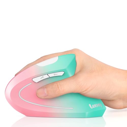Lekvey Ergonomic Mouse, Vertical Wireless Mouse, Rechargeable 2.4G Optical Carpal Tunnel Mice with USB Receiver: 1000/1200 / 1600 DPI, 6 Buttons, for Laptop, Computer, PC, Desktop, Pink Green