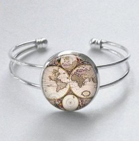 World Map Charm Bracelet Vintage Globe Bracelet for Men for Her for Him