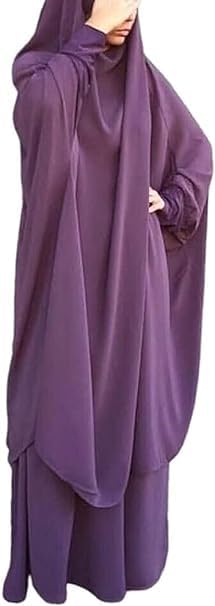 GenericTwo-Piece Prayer Dress with Hijab for Women Abaya Dress Islamic Middle East Dubai Maxi Abaya Kaftan with Full Length Hijab Dress (PURPLE)